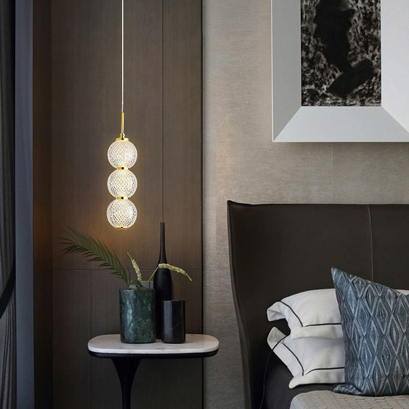 3 Led Gold Modern Pendant Light for Bedside Dining Hanging Light