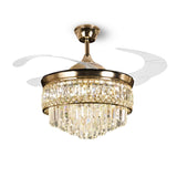 Invisible Gold Ceiling Fan Chandelier with K9 Crystal and Remote Control Retractable ABS Blades - Warm White