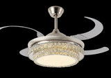 Ceiling Fan Chandelier with 2 Layer Crystal Silver and Remote Control 4 Retractable ABS Blades - Warm White