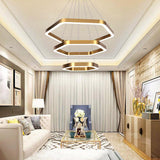 3 Light 3 Hexagonal Rings Pvd Coated Stainless Steel Gold LED Chandelier Hanging Lamp - Warm White - Ashish Electrical India