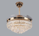 Invisible Gold Ceiling Fan Chandelier with K9 Crystal and Remote Control Retractable ABS Blades - Warm White