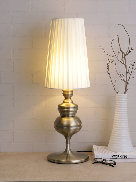 Desk Table Lamp with White Fabric Shade Gold Base for Home and Office Use - Warm White