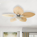 Tropical Ceiling Fan with LED Light and Remote Control 52 Inch Palm Reversible Fan Light 5 Leaf Blades