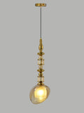 Amber Glass Brass Gold Pendant Hanging Light - Warm White