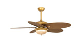 52 Inch Wind Gold Rattan Palm Leaf ceiling fan With Light