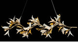 1500MM LONG GOLDEN CRYSTAL CERAMIC FLOWER CHANDELIER LIGHT