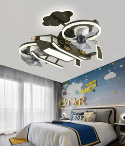 Dark Green Rocket Dual Rotating Blade Ceiling Light with Fan LED Chandelier - Warm White