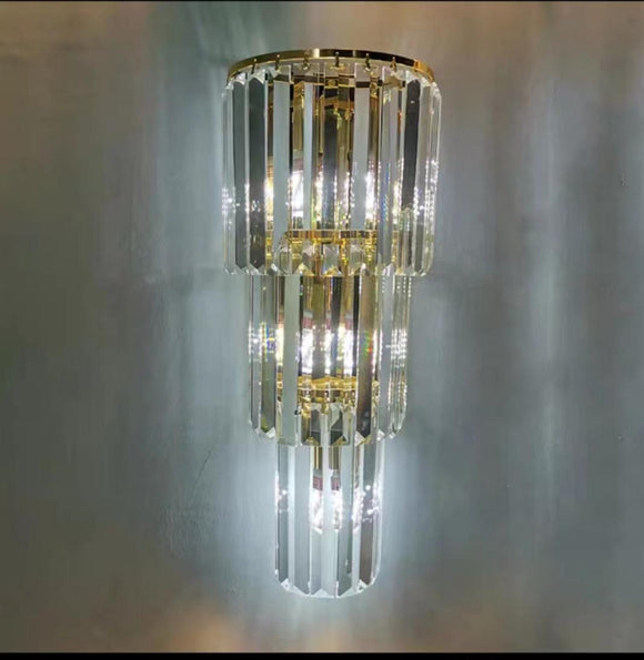 Led 3 Layer Crystal Mashal Modern Gold Metal Wall Light for Drawing Room - Warm White - Ashish Electrical India