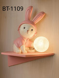 Hot Pink Resin Lamp with Bunny Kids Room Wall Light