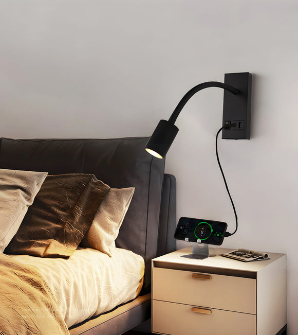 Led Black Gooseneck LED Reading Wall Light with USB Charging - Warm White