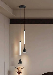 LED 2 Light Modern Black Long Bedside Hanging Pendant Ceiling Light Fixture - Warm White