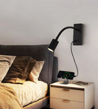 Led Black Gooseneck LED Reading Wall Light with USB Charging - Warm White