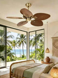 52 INCH WIND VINTAGE WOODEN PALM LEAF CEILING FAN