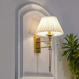 Vintage Wall Lamp Electroplated Brushed Brass Fabric Shade