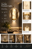 Led Brushed Gold Metal Stone Amber Glass Hanging Pendant Light