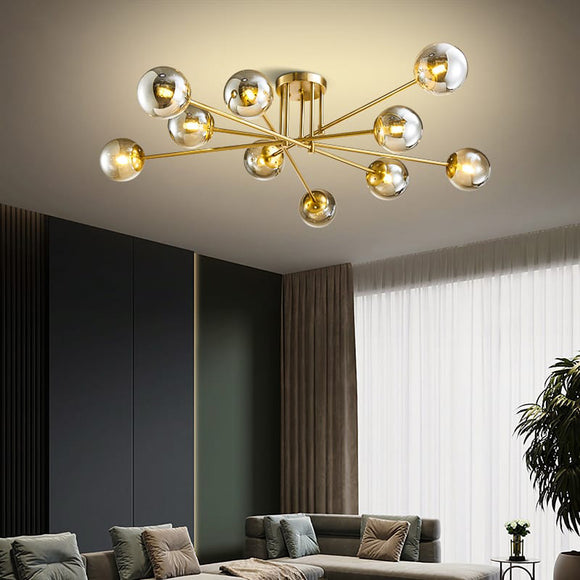 10 Light Electroplated Gold Smokey Glass Chandelier Ceiling Lights - Warm White