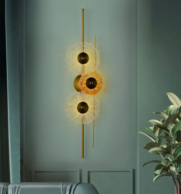 1000 MM LED Gold Long Glass Discs Wall Light - Warm White