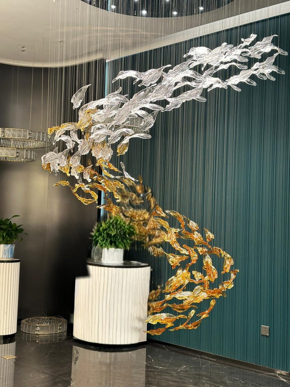 Feather LEAF LED DOUBLE HEIGHT STAIR CHANDELIER - WARM WHITE