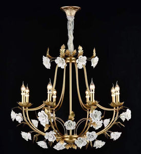 6 Light Brass Vintage Italian Chandelier Light for Dining Hall - Warm White