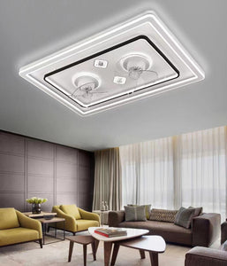 1100x750MM Rectangular White Low Ceiling Light with Dual Fans LED Chandelier - Warm White