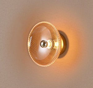 Led Gold Amber Glass Wall Light Metal - Gold Warm White