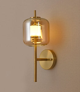 Amber Glass Wall Light Brass Gold Metal Bedroom Living Room Wall Light - Warm White - Ashish Electrical India