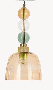 Amber Glass Pendant Light for Bedside Hanging Light - Warm White