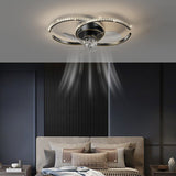 500 MM Black Crystal Low Ceiling Light with Fan LED Chandelier - Warm White