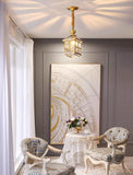 1-Light Gold Brass Vintage Gold Glass Square Pendant Ceiling Light - Warm White