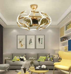 600MM Matt Golden Rings Ceiling Fan Chandelier with Remote Control ABS Blades - Warm White