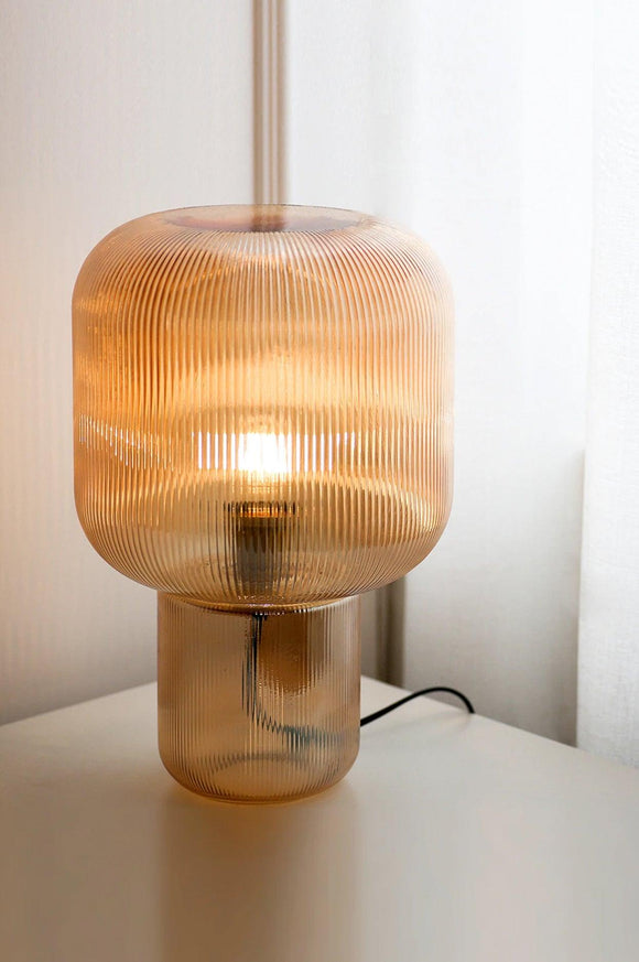 Desk Table Lamp Fluted Glass Shade Gold Base for Home and Office Use - Warm White - Ashish Electrical India