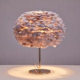 Desk Table Lamp with Grey Cotton Feather Shade Gold Home and Office Use - Warm White - Ashish Electrical India