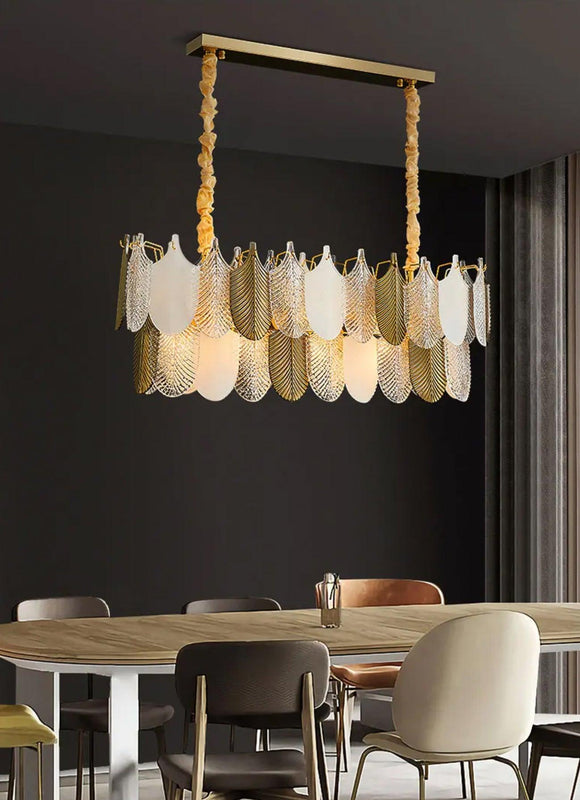 1200x400 MM Frost Clear Glass Gold Metal LED Chandelier Hanging Suspension Lamp - Warm White - Ashish Electrical India