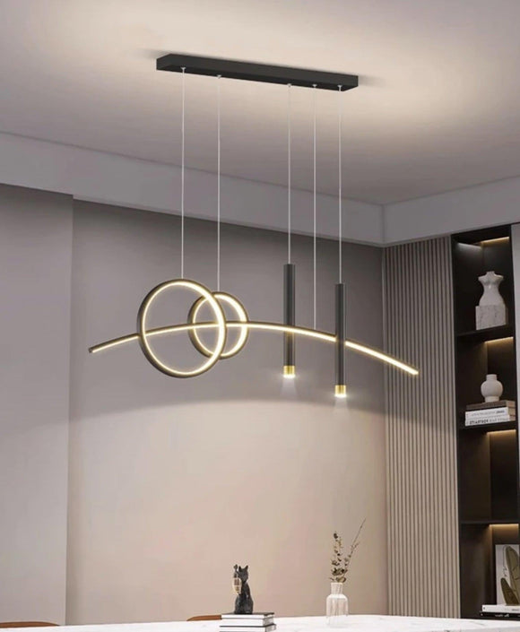 5 Led Black Gold Body Modern Linear LED Chandelier Pendant Light Hanging Suspension Lamp - Warm White