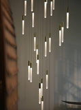 25-LIGHT LED ACRYLIC GOLD DOUBLE HEIGHT STAIR CHANDELIER - WARM WHITE
