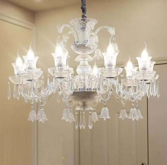 8 Light White Glass Italian Chandelier Ceiling Lights Hanging - Warm White