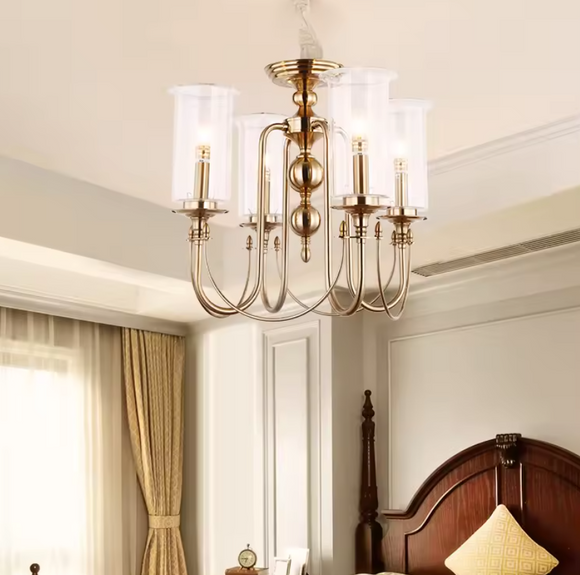 4 LIGHT Clear GLASS Electroplated Gold ITALIAN CHANDELIER CEILING LIGHTS HANGING - WARM WHITE