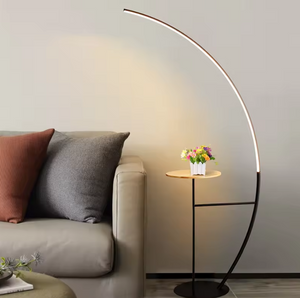 Gold Black Arc Metal Floor lamp with Table Living Room Standing lamp - Gold