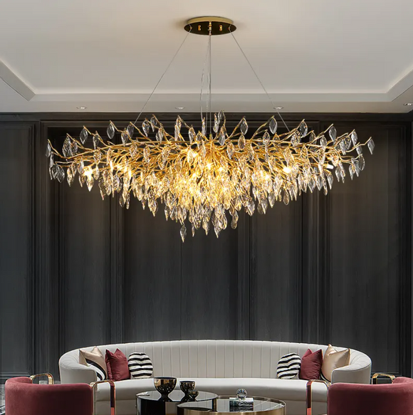 1200MM Long Golden Waterdrop Crystal Chandelier Ceiling Lights Hanging for Living and Dining Room