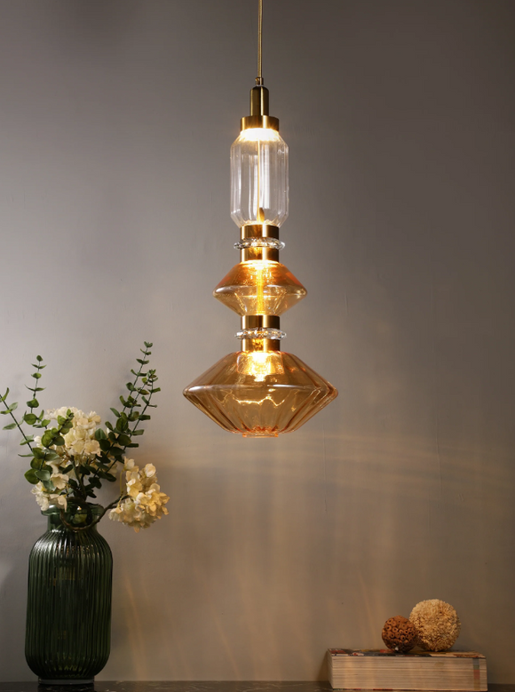 Led Electroplated Gold Cognac Glass Hanging Pendant Ceiling Light - Warm White