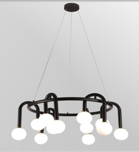 12 Light Black Frosted Glass Chandelier Ceiling Lights Hanging - Warm White