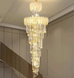 1800MMX600MM K9 CRYSTAL LED DOUBLE HEIGHT STAIR CHANDELIER - WARM WHITE