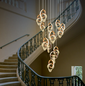 20-LIGHT LED Modern ring DOUBLE HEIGHT STAIR CHANDELIER - WARM WHITE