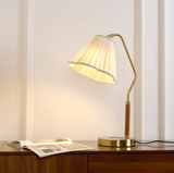 Desk Table Lamp with White Fabric Shade Gold Base for Home and Office Use - Warm White