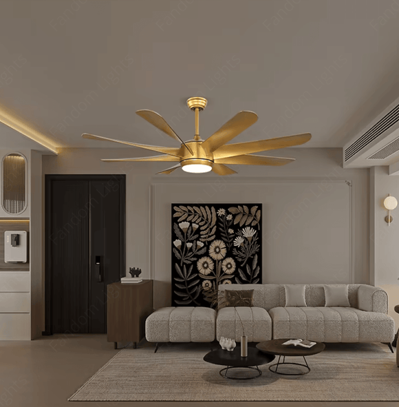 60 Inch 8 Blades Matt Gold Ceiling Fan with LED Light and Remote Control