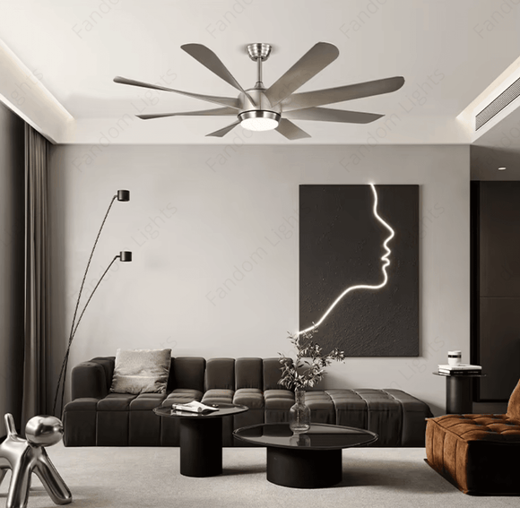 60 Inch 8 Blades Matt Chrome Ceiling Fan with LED Light and Remote Control