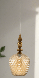 Amber Glass Brass Gold Pendant Light for Bedside Hanging Light - Warm White