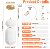 2 Led Gold Modern Pendant Light for Bedside Dining Hanging Light - Warm White
