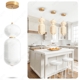 2 Led Gold Modern Pendant Light for Bedside Dining Hanging Light - Warm White