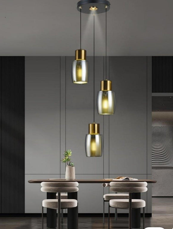 3 Light Gold Black Led Glass Pendant Ceiling Hanging Light - Warm White - Ashish Electrical India
